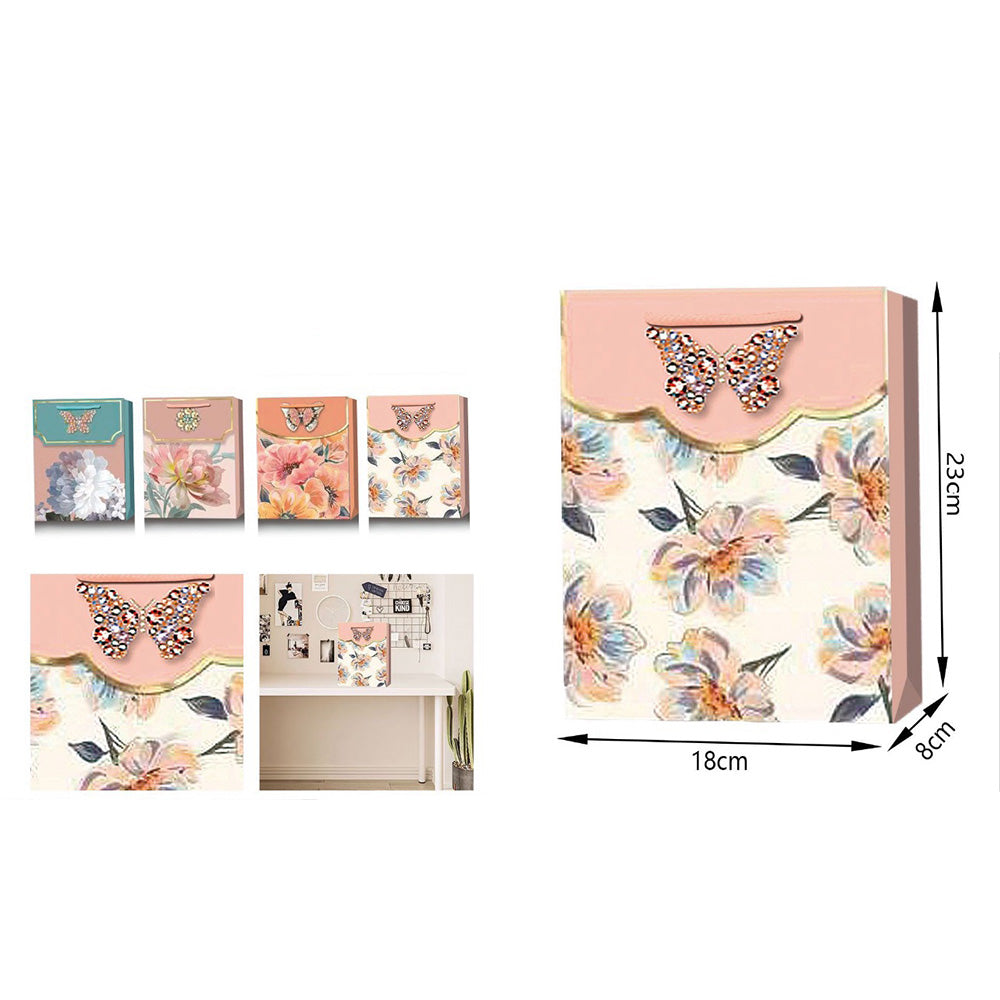 OEMΧάρτινη Σακούλα Δώρου Λουλούδια 23χ18χ8 εκ 4 Σχέδια - 1 Τμχpapell.gr